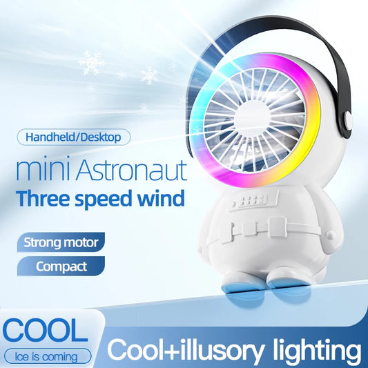 Clarify.pk mini astronaut portable usb desktop fan with three speed wind and cool illusory lighting