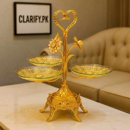 Luxury 3 Layer Golden Tray – Decorative Serving Stand
