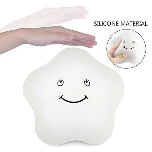 White baby night light silicone star shape with smiling face and soft flexible material