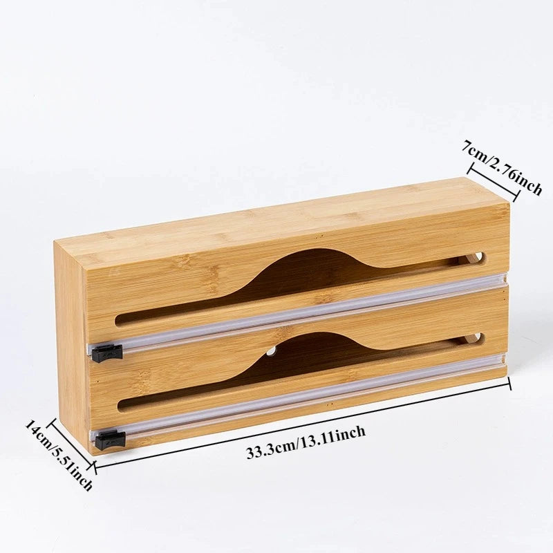 Clarify.pk bamboo wrap dispenser with cutter kitchen wrap organizer in natural bamboo wood