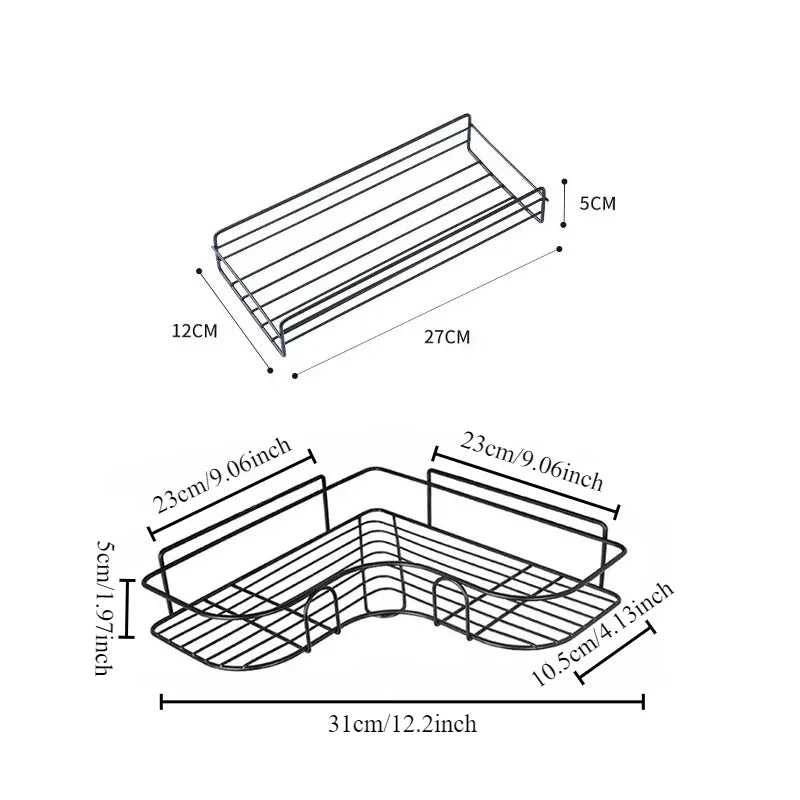 Bathroom corner shelf wall mounted metal wire rack with dimensions for corner storage