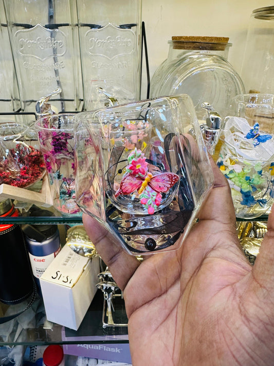 Butterfly Floral Double Wall Glass Cup – Elegant Heat-Resistant Mug