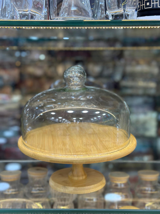 Luxury Wooden Cake Stand With Glass Dome – Premium Serving Display