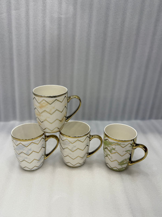 Golden Handle Ceramic Mug – Elegant Chevron Pattern (Each)