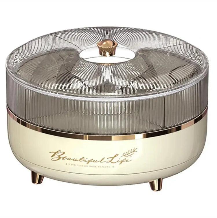 Clarify.pk luxury dry fruit tray with transparent lid and gold accents for elegant serving