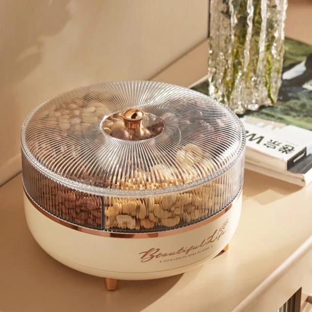 Clarify.pk luxury dry fruit tray with divided compartments and clear lid for elegant nut storage