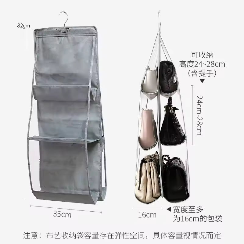 Clarify.pk handbag organizer for bedroom wardrobe bag storage with multiple compartments and hanging design