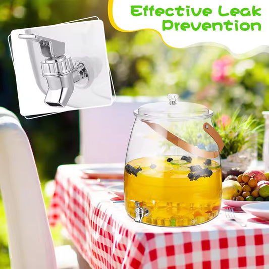 Clear 5.2L beverage dispenser with spigot filled with yellow drink on a red checkered tablecloth