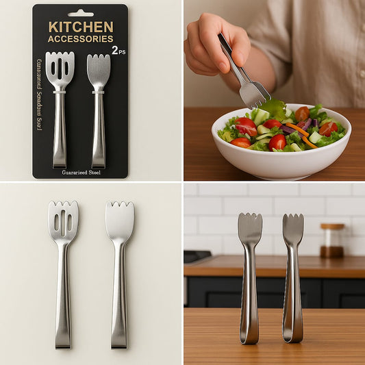 Pack of 2 Mini Golden Tongs – Stainless Steel Serving Clips