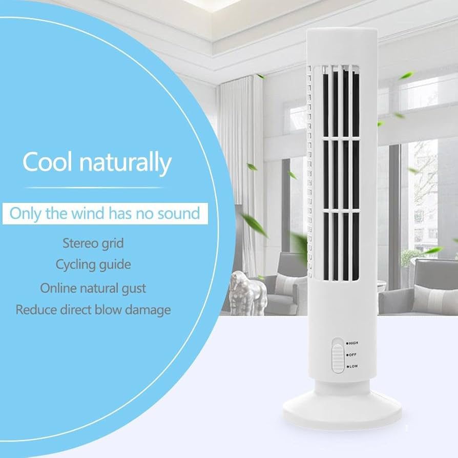 Clarify.pk bladeless desktop tower fan with silent wind, stereo grid, and natural cooling design