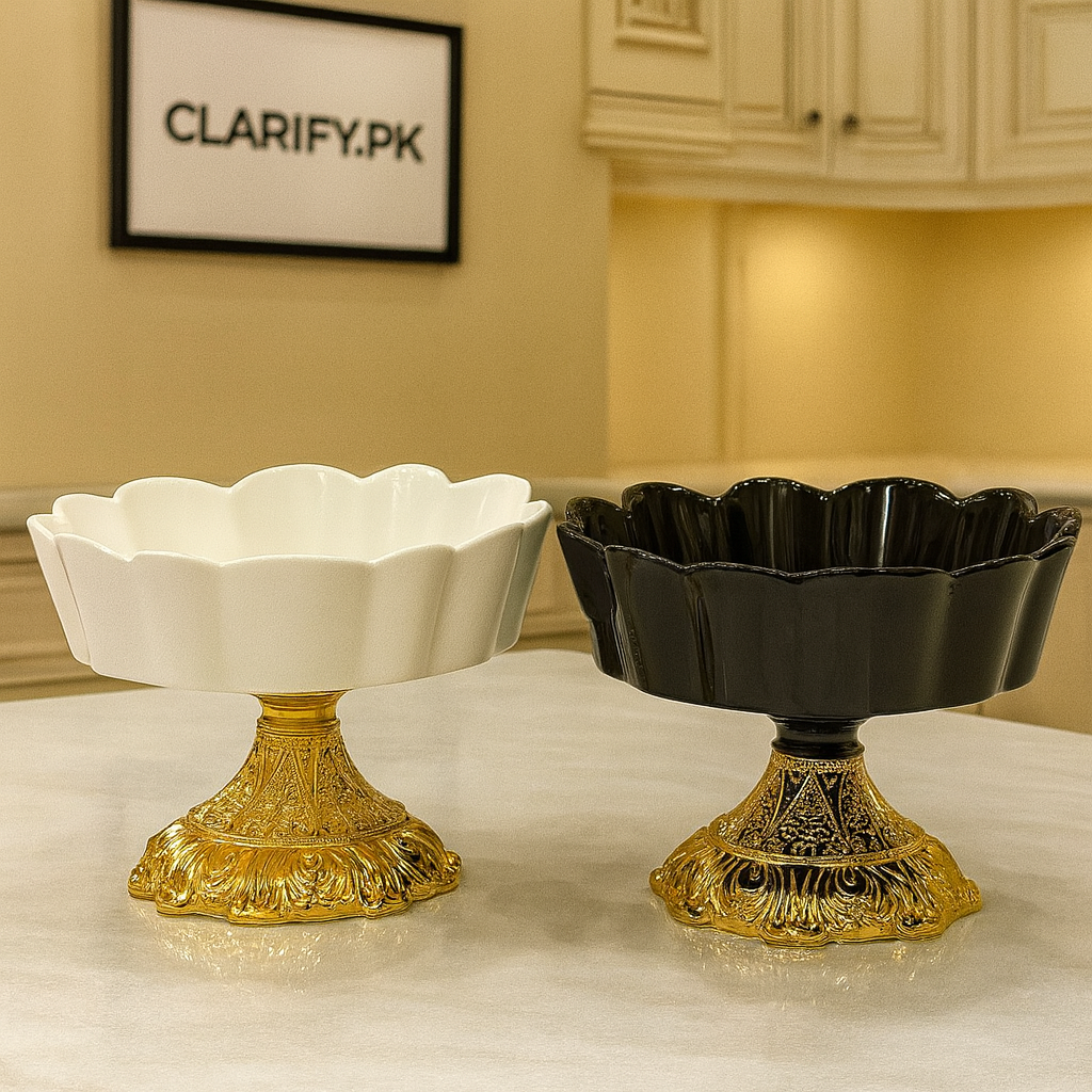 Premium Ceramic Snack Bowl – Golden Decorative Stand