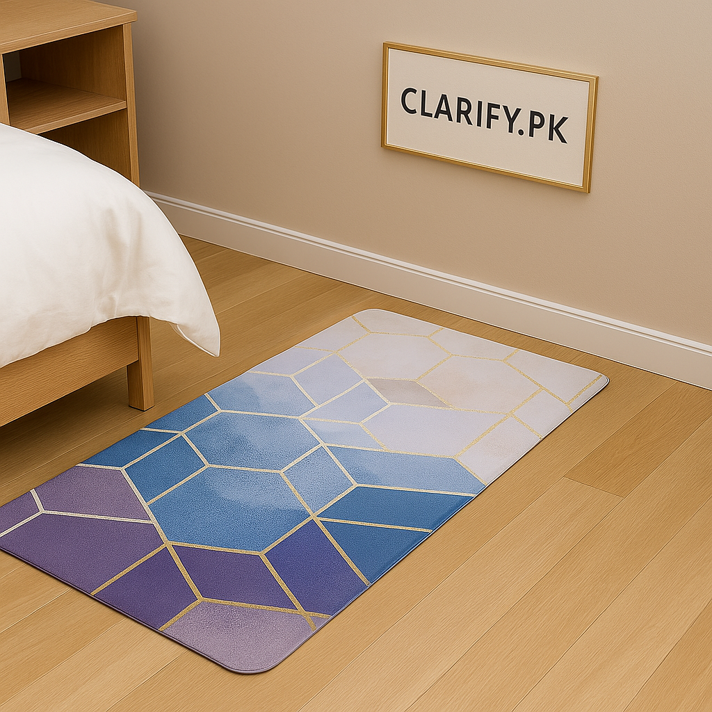 Anti-Slip Rubber Mat – Blue & Purple Cube Print Floor Rug (58 x 118 cm)