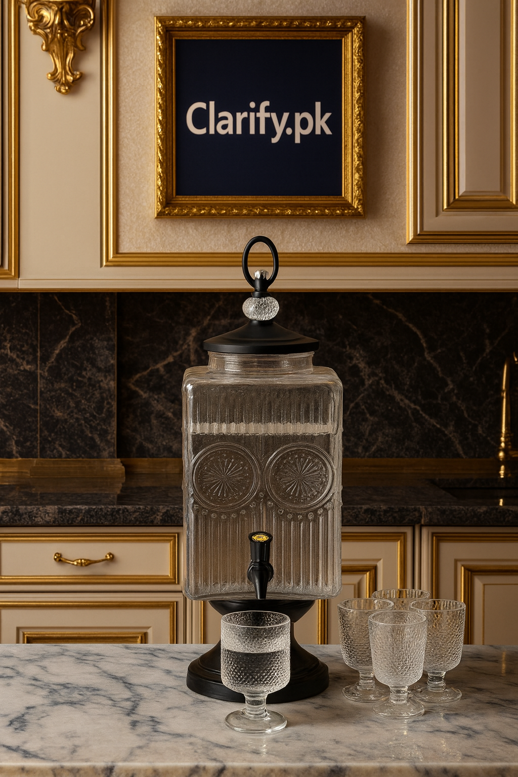 Luxury Crystal Design Beverage Dispenser Set – 3L with 6 Glasses