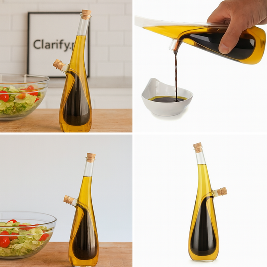 2-in-1 Double Layer Glass Olive Oil & Vinegar Dispenser with Stoppers