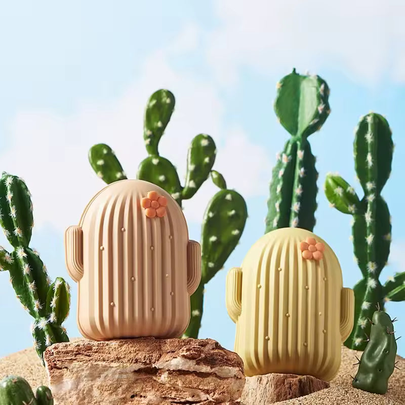 Clarify.pk cactus shape soap dish holder in beige and yellow colors with flower decoration on rock
