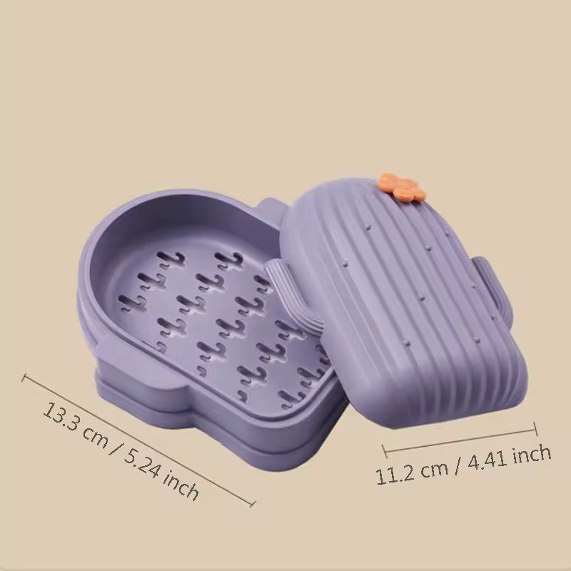Clarify.pk cactus shape soap dish holder in purple with flower detail and drainage holes
