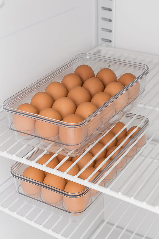 Acrylic Egg Tray 18-Eggs with Lid – Clear Stackable Organizer
