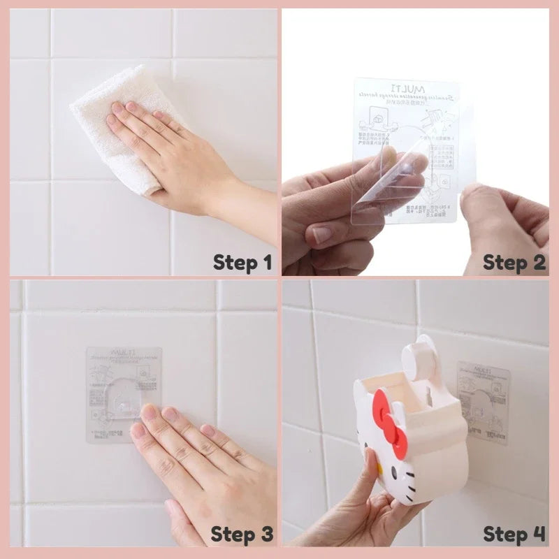 Step by step installation of cartoon bathroom organizer wall mount on tiled bathroom wall