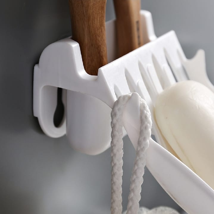 Self Adhesive Soap Dish with Mobile & Toothbrush Holder