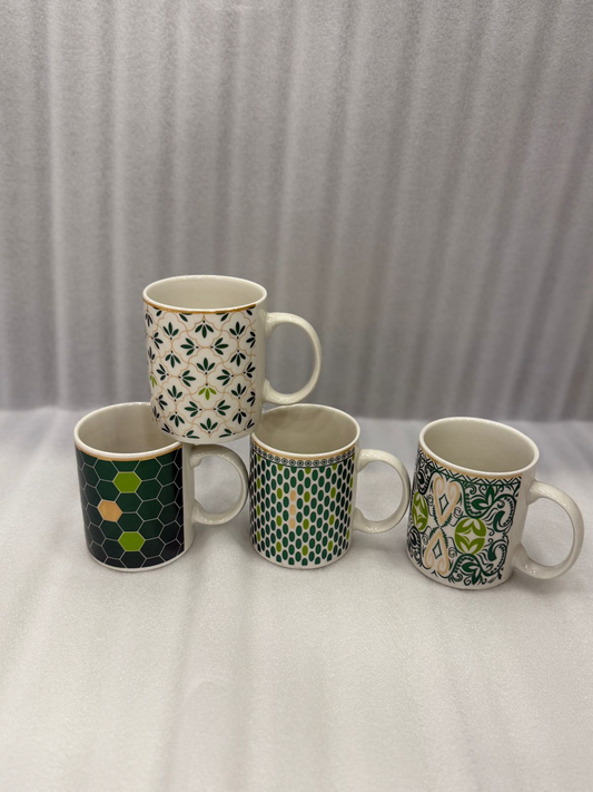 Elegant Printed Ceramic Mug – Premium Green & White Patterns (Each) (Random Color)