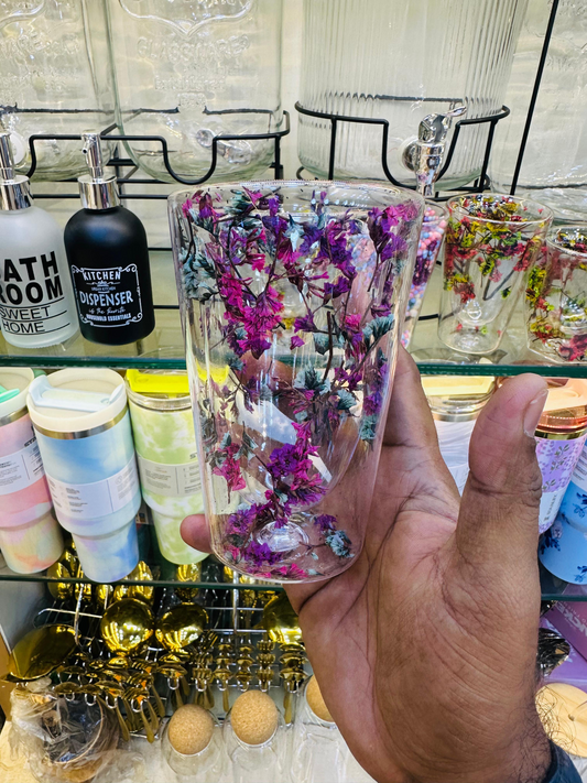 Bloom Design Double-Layer Glass Cup – Insulated Flower Mug