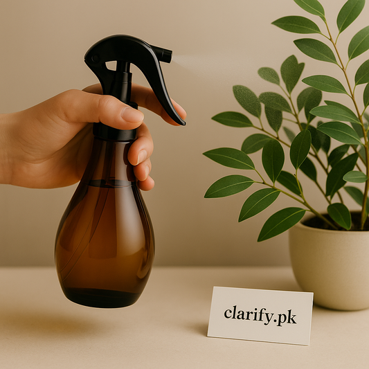 Amber Refillable Spray Bottle – Glass Mist Dispenser with Black Trigger