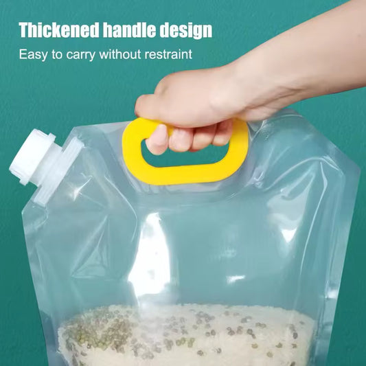 Clear cereal storage bag with thickened yellow handle design for easy carrying from Clarify.pk