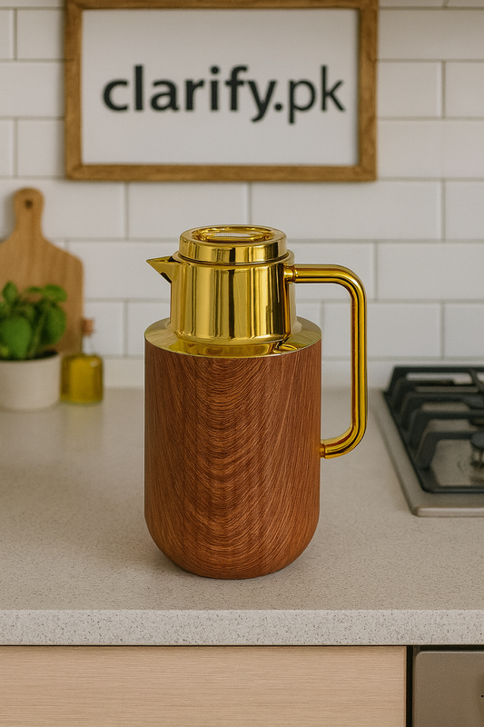 Luxury Wooden Finish Thermos Flask with Golden Lid (1liter)