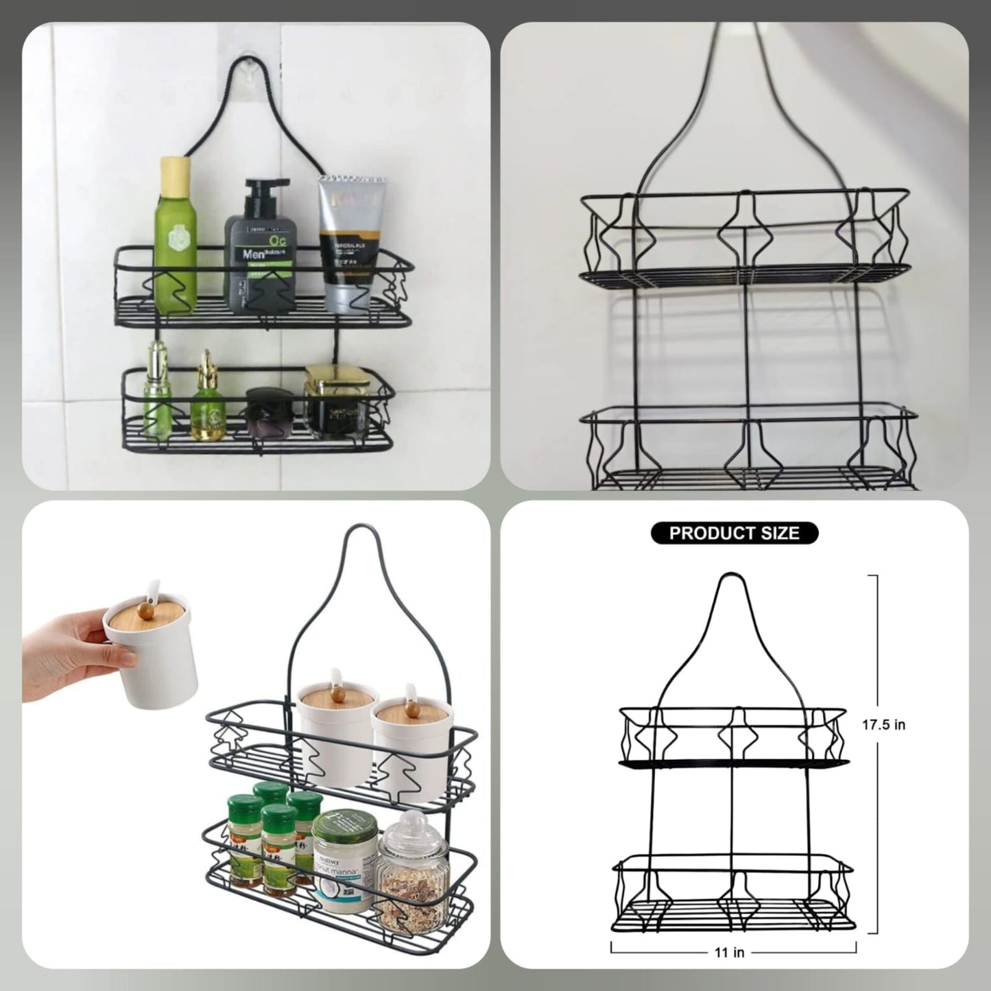 Clarify.pk black metal double layer bathroom rack with two shelves for organizing toiletries