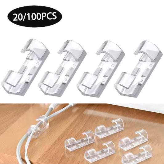 Clarify.pk transparent cable organizer clips set with self adhesive wire holder for tidy cable management