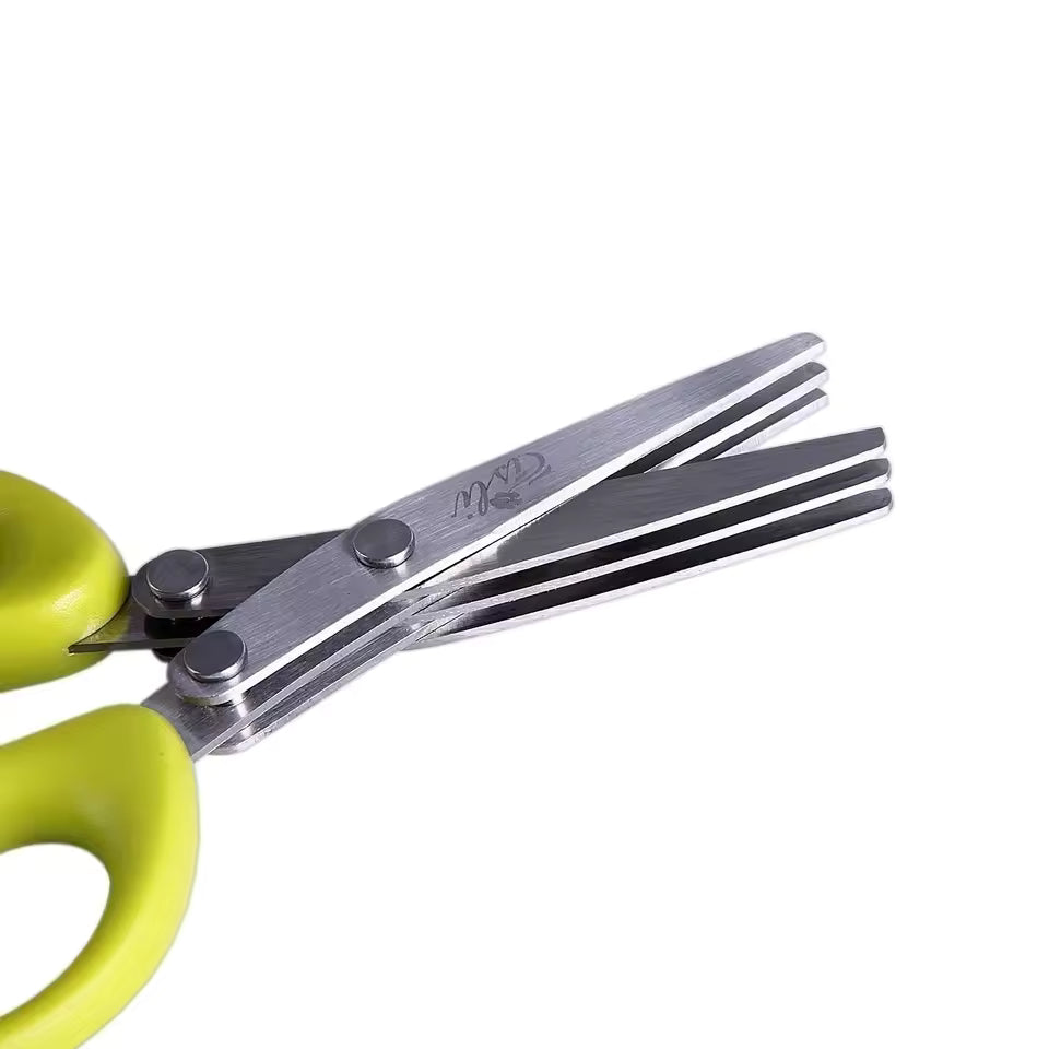 Clarify.pk kitchen scissors with green handles and sharp stainless steel 5 blade cutting scissors