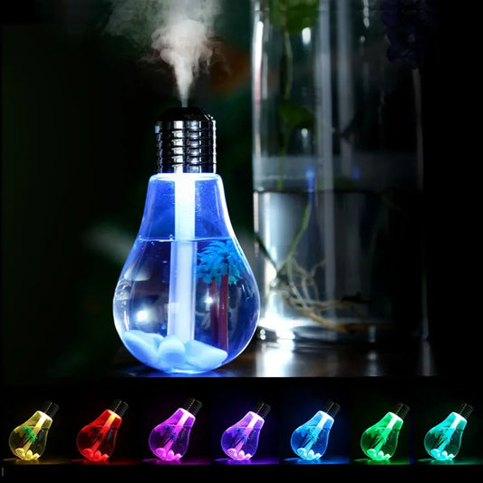 Clarify.pk colorful bulb humidifier glowing in various colors releasing mist for home use