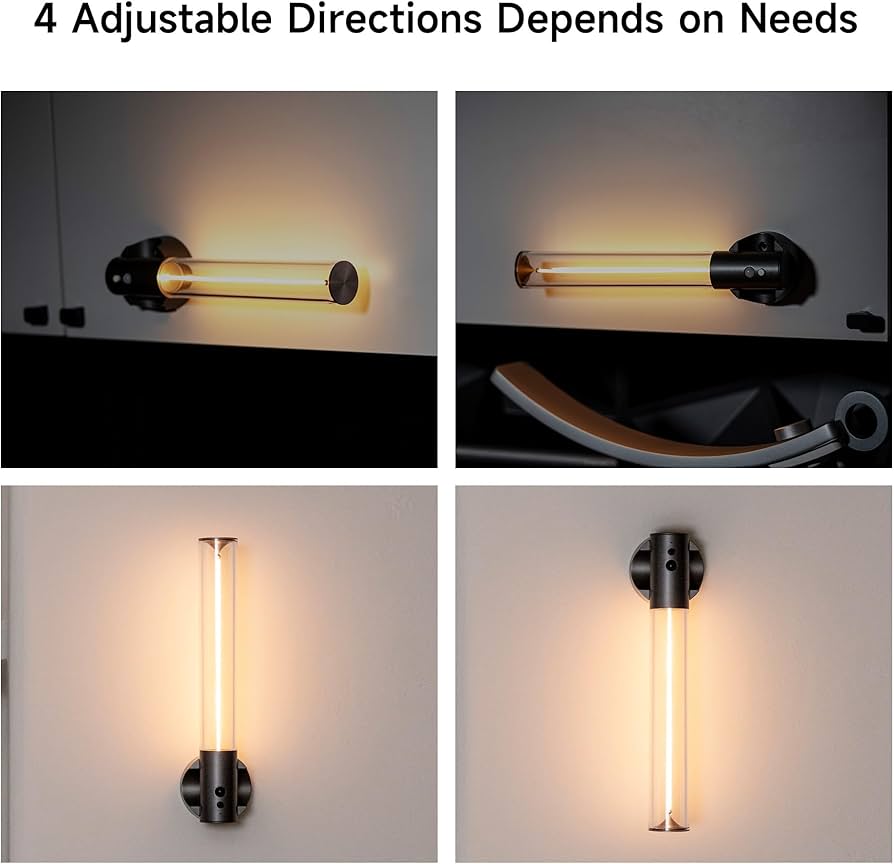 Cordless LED night light for room with 4 adjustable directions mounted on wall emitting warm light