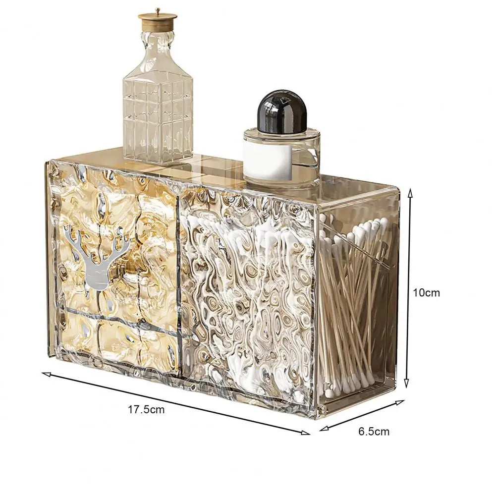 Transparent cotton pad storage container with compartments for cotton pads and cotton swabs