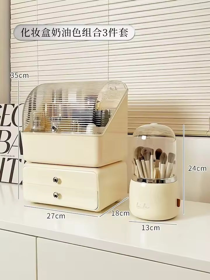 Clarify.pk cosmetic storage box makeup organizer with drawers in beige with transparent cover and multiple compartments