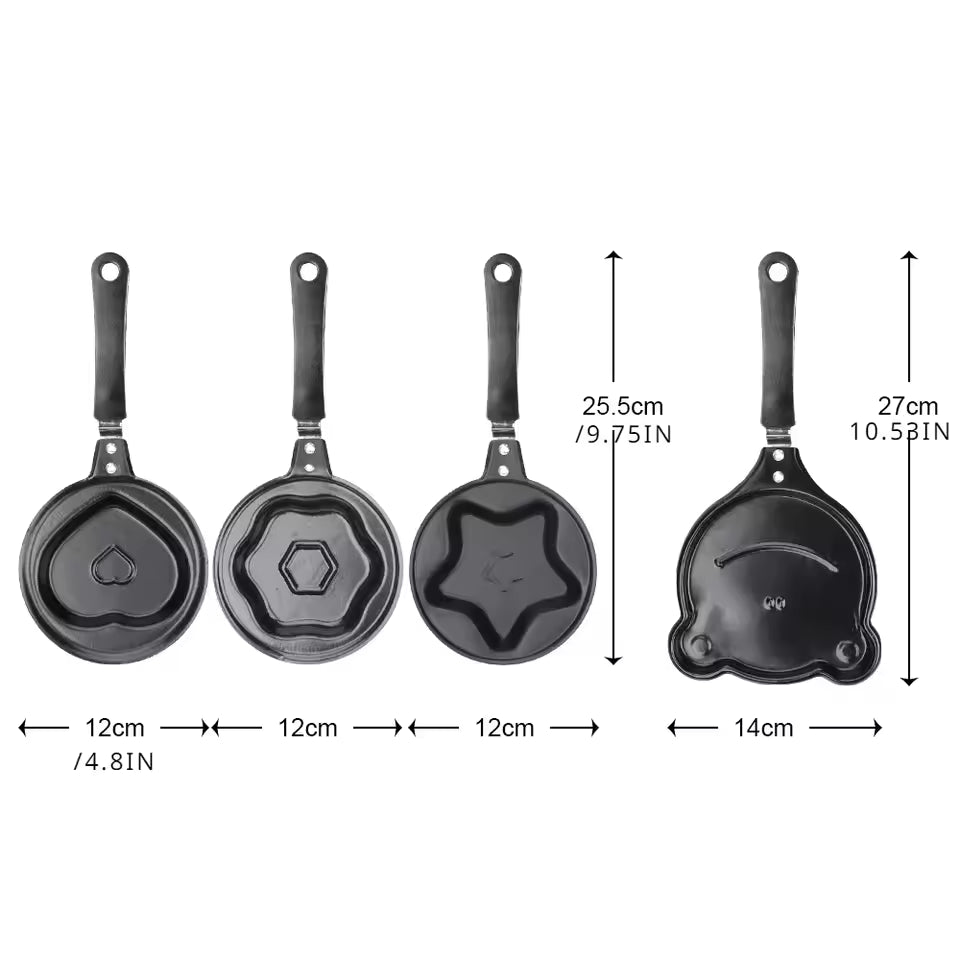 Creative cartoon mini omelette pan set with heart star and hexagon shapes by Clarify.pk