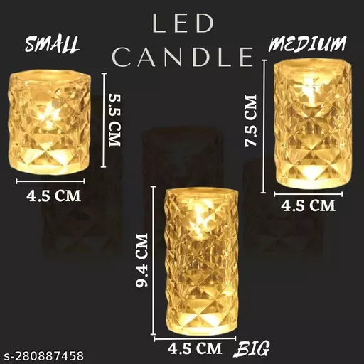 Crystal rose Crystal lamp LED candle in three sizes small medium and big with textured crystal surface