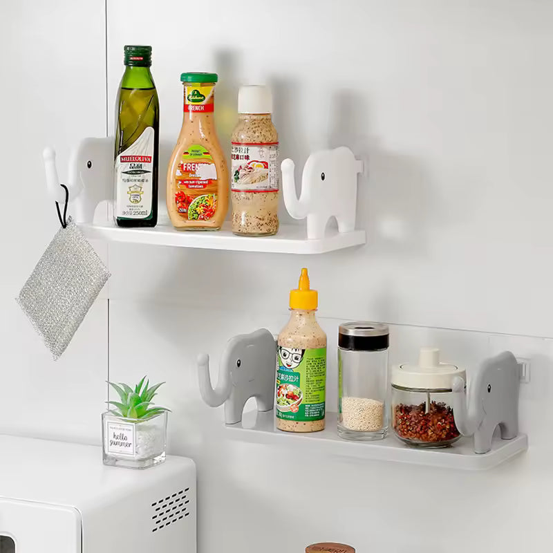 Clarify.pk cute animal design wall organizer white elephant shaped storage holders and racks for kitchen