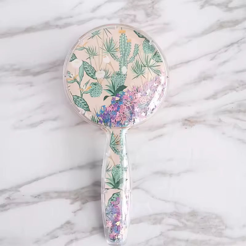 Clarify.pk cute children hair brush with green cactus and purple floral design on handle