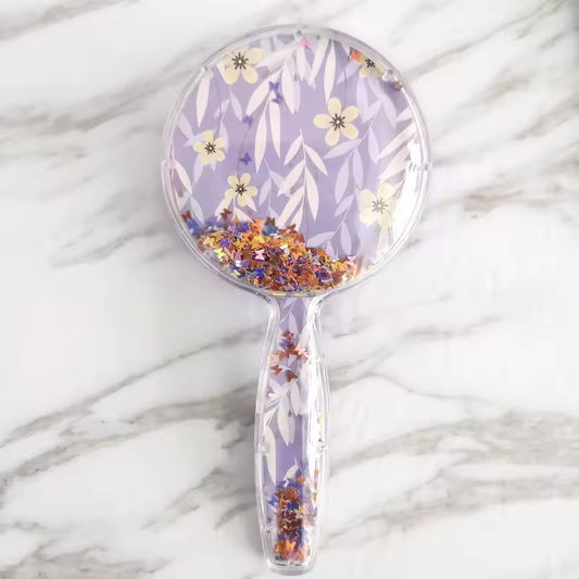 Clarify.pk cute children hair brush with purple floral design and glitter inside clear handle