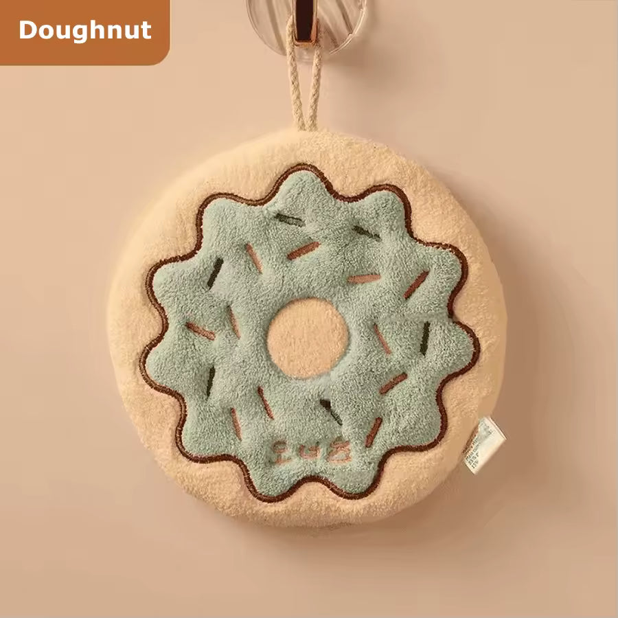 Clarify.pk cute coral velvet hand towels shaped like a doughnut with green and beige colors