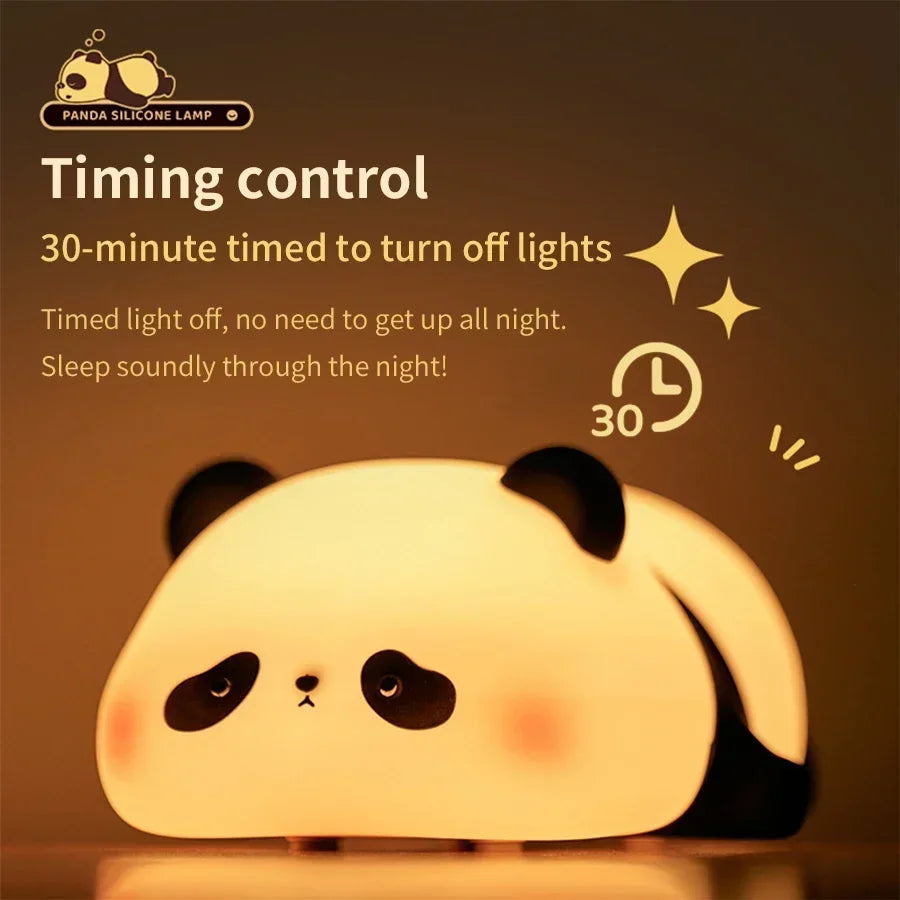 Cute panda desk lamp with 30-minute timing control for automatic light shutoff at night