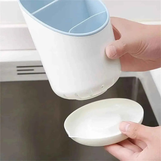 White cutlery holder drying rack with compartments for organized kitchen drying