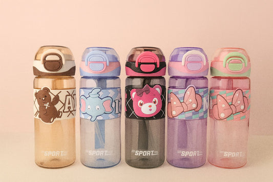 Kids Cartoon Flip-Straw Water Bottle – 500ml (Random Color)