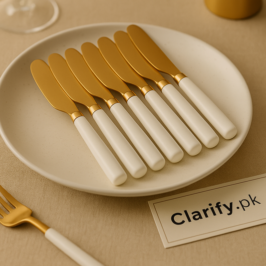 Golden Butter Knife Set – 6pcs White Handle Elegant Serveware