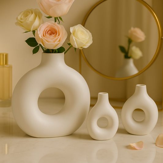 Donut Flower Vase Set – 3 Pcs Modern Hollow Vases