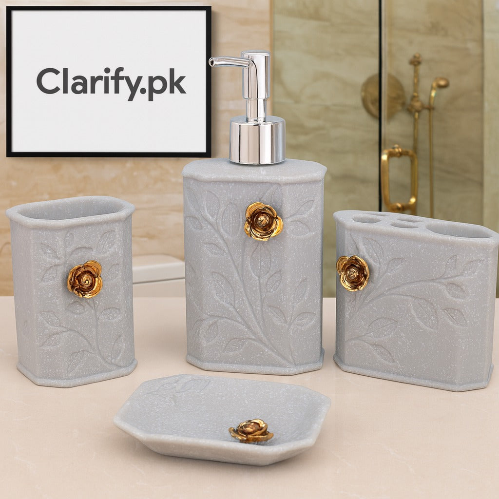4-Piece Grey Bathroom Set – Golden Rose Design