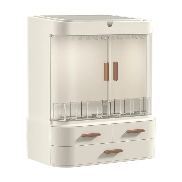 Clarify.pk desktop cosmetic storage box without mirror with multiple compartments and drawers in white