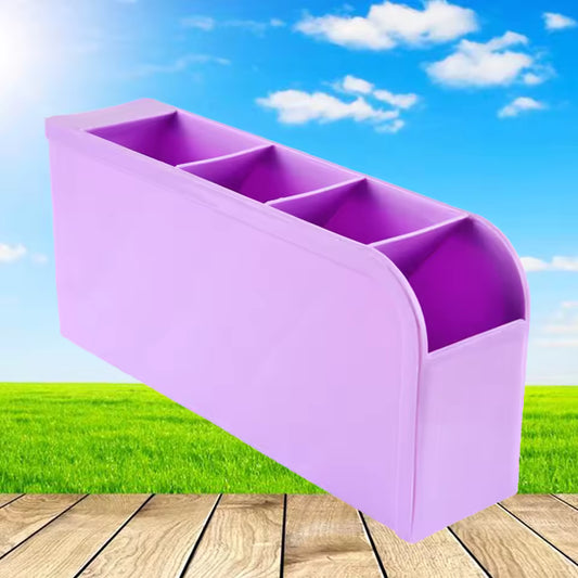 Purple Clarify.pk desktop storage case with multiple compartments for stationery organization