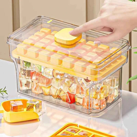 Double layer ice cube mold with a transparent lid and easy-release feature for making ice cubes